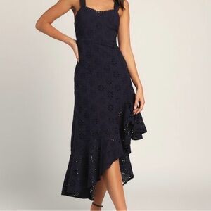 Lulu’s Adoring Days Navy Eyelet Dress